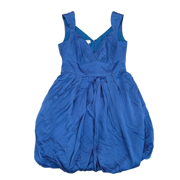 VTG! Maggy London Petites Blue 100% Silk Party Dress V-Neck Bubble Hem 10P Party - Picture 2 of 14